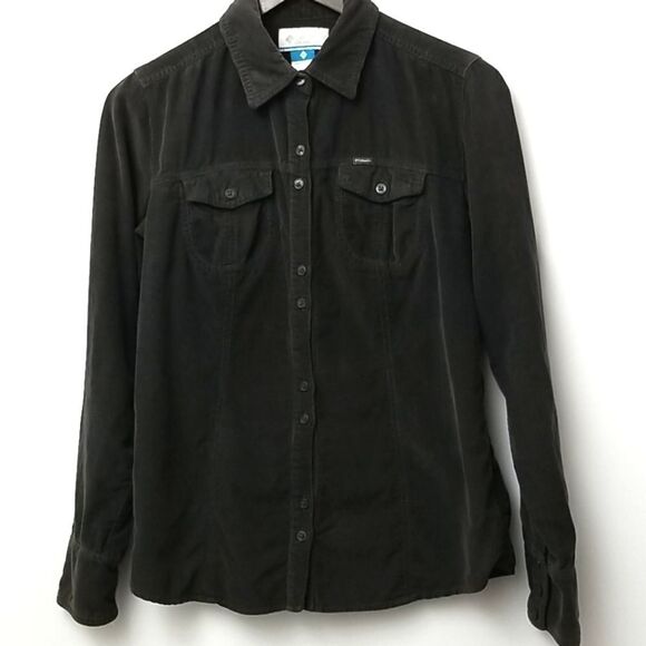 Columbia Shirt Women's Medium Corduroy Long Sleeve Dark Grey Front Button Up - Picture 1 of 8